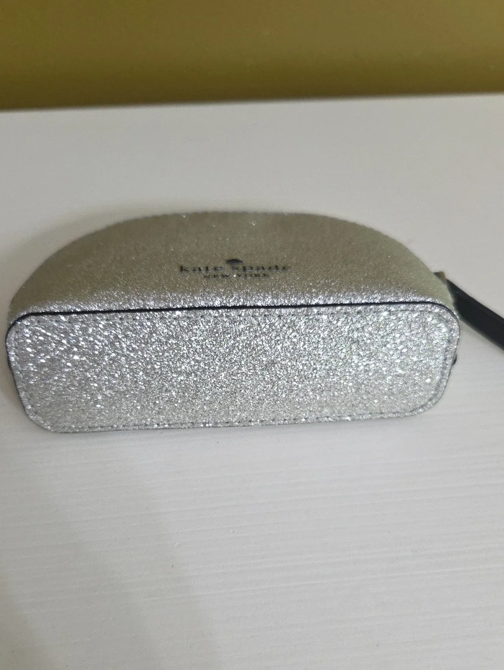 Kate Spade Silver Glitter Coin Bag With Floral Accent